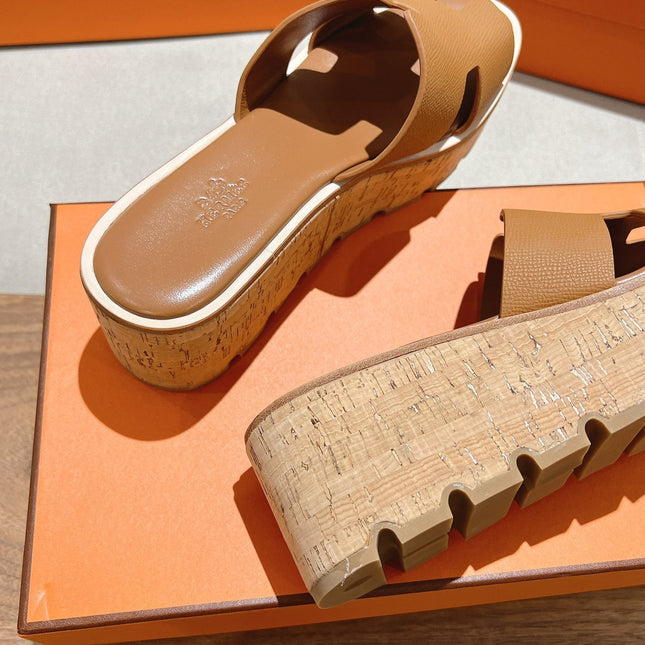HM 25S HIGH WEDGE SANDALS IN BROWN LAMBSKIN STYLE 6