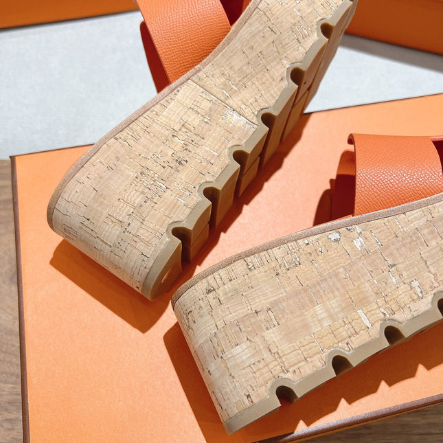 HM 25S HIGH WEDGE SANDALS IN ORANGE LAMBSKIN STYLE 4