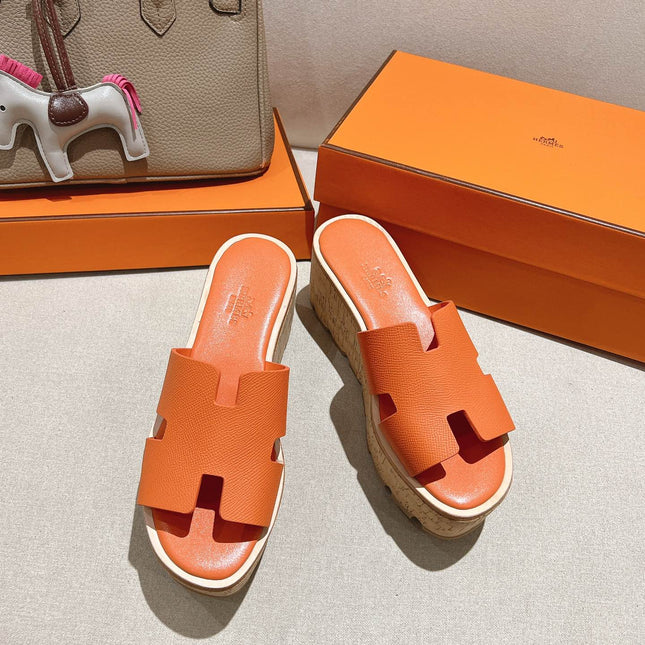 HM 25S HIGH WEDGE SANDALS IN ORANGE LAMBSKIN STYLE 4