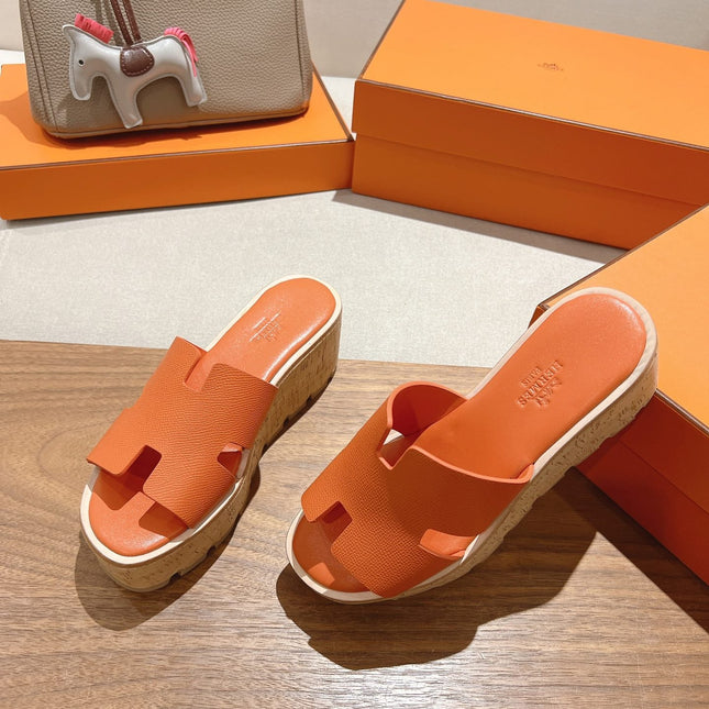 HM 25S HIGH WEDGE SANDALS IN ORANGE LAMBSKIN STYLE 4