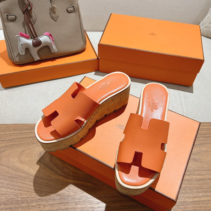 HM 25S HIGH WEDGE SANDALS IN ORANGE LAMBSKIN STYLE 4