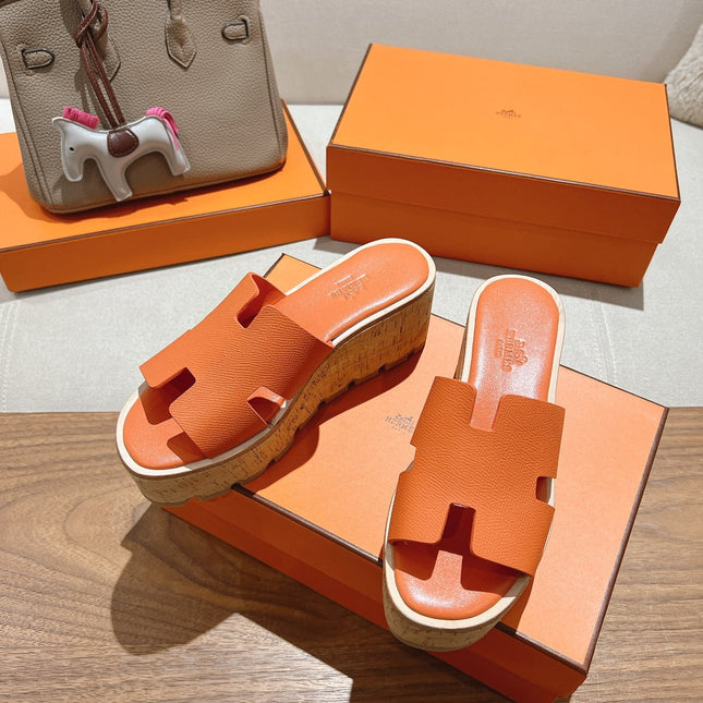 HM 25S HIGH WEDGE SANDALS IN ORANGE LAMBSKIN STYLE 4
