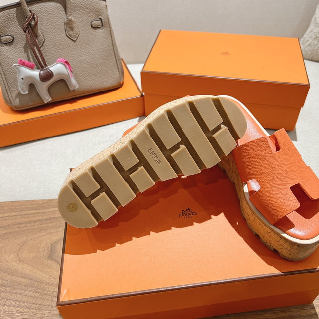 HM 25S HIGH WEDGE SANDALS IN ORANGE LAMBSKIN STYLE 4
