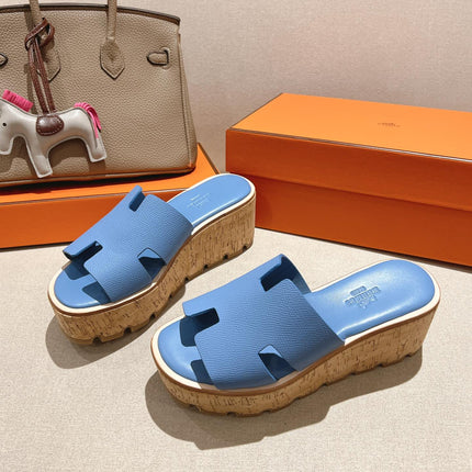 HM 25S HIGH WEDGE SANDALS IN BLUE LAMBSKIN STYLE 3