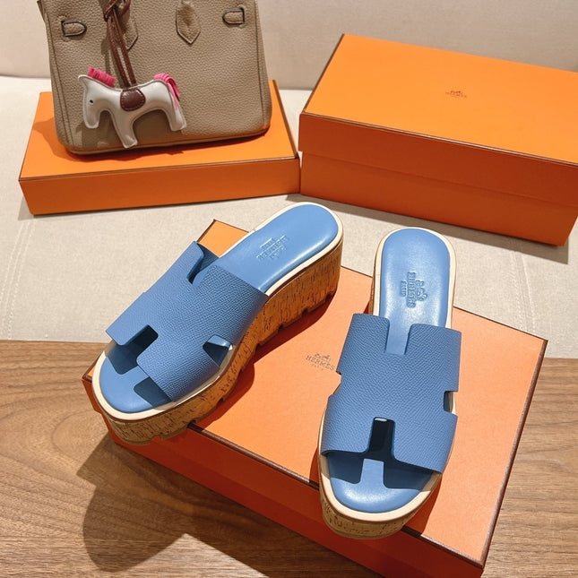 HM 25S HIGH WEDGE SANDALS IN BLUE LAMBSKIN STYLE 3