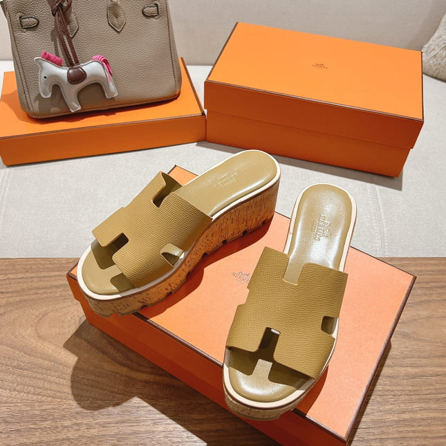 HM 25S HIGH WEDGE SANDALS IN LIGHT BROWN LAMBSKIN STYLE 2