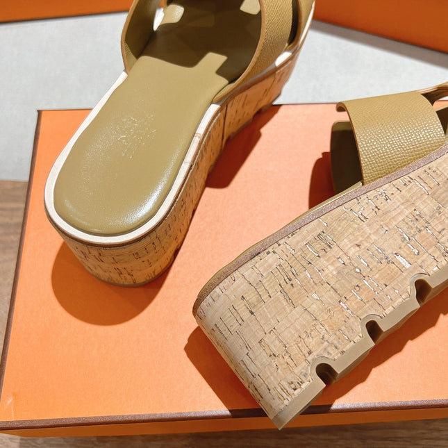HM 25S HIGH WEDGE SANDALS IN LIGHT BROWN LAMBSKIN STYLE 2