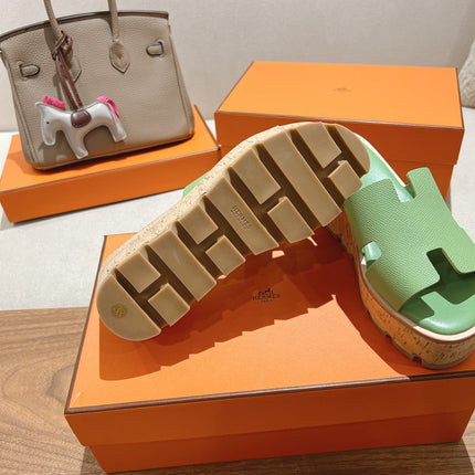 HM 25S HIGH WEDGE SANDALS IN LIGHT GREEN LAMBSKIN STYLE 1