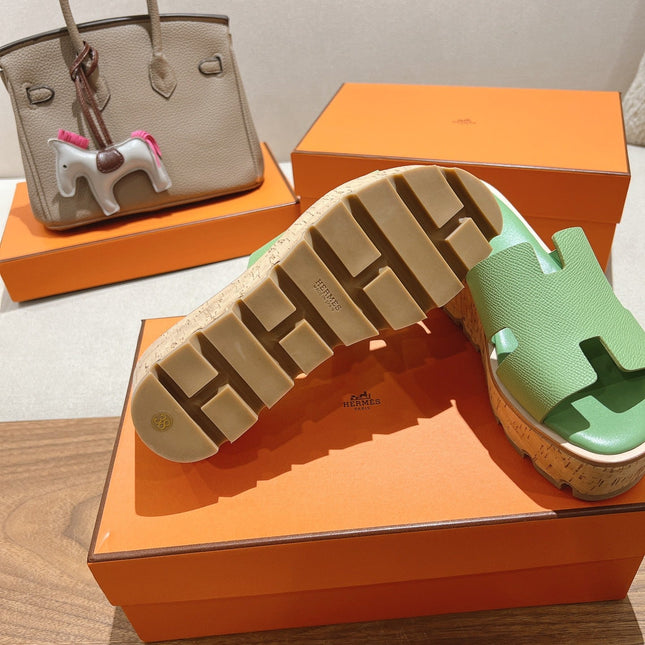HM 25S HIGH WEDGE SANDALS IN LIGHT GREEN LAMBSKIN STYLE 1