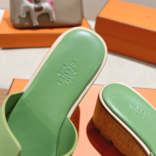 HM 25S HIGH WEDGE SANDALS IN LIGHT GREEN LAMBSKIN STYLE 1