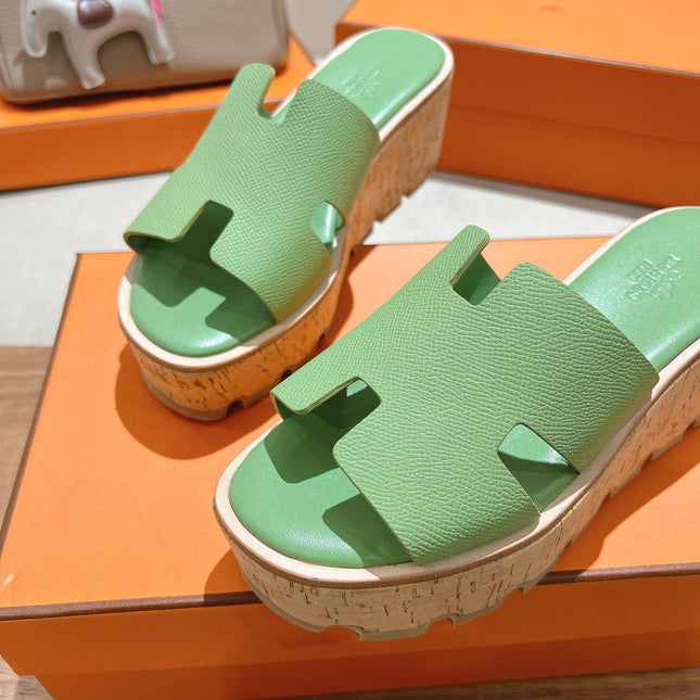 HM 25S HIGH WEDGE SANDALS IN LIGHT GREEN LAMBSKIN STYLE 1