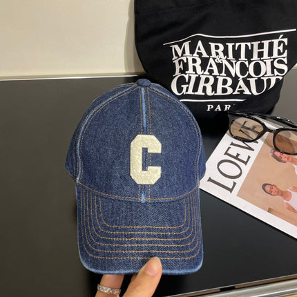 CELINE 25S BASEBALL CAP IN DENIM BLUE EMBROIDERED C LOGO