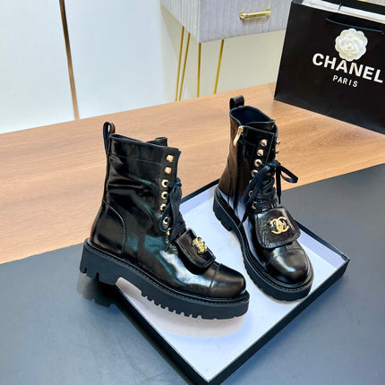 CHANEL 25S HIGH ANKLE BOOTS WITH ZIPPER IN BLACK FULL CALFSKIN GOLD HARDWRE