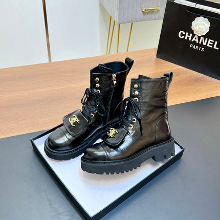 CHANEL 25S HIGH ANKLE BOOTS WITH ZIPPER IN BLACK FULL CALFSKIN GOLD HARDWRE