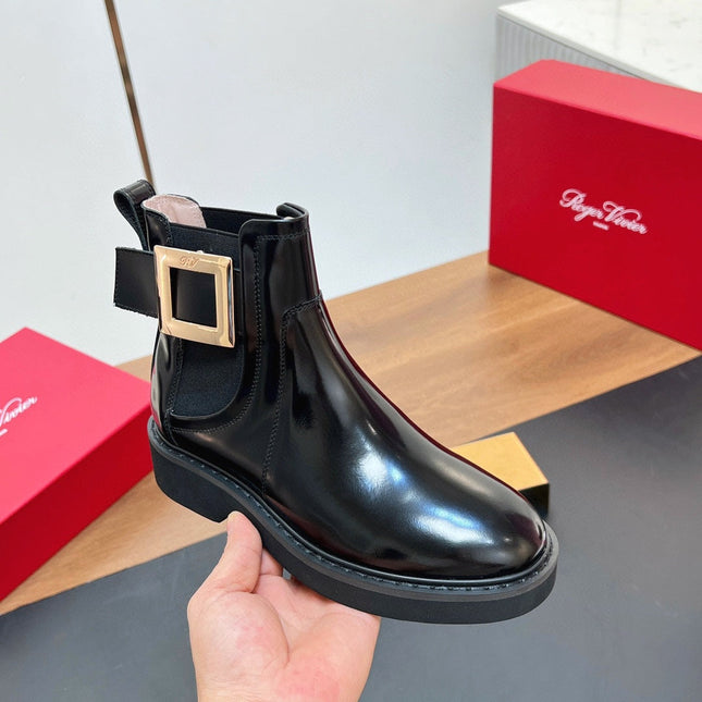 RANGERS CHELSEA BOOTS IN BLACK SHINY CALFSKIN GOLD BUCKLE