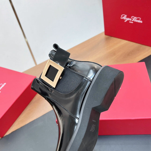 RANGERS CHELSEA BOOTS IN BLACK SHINY CALFSKIN GOLD BUCKLE