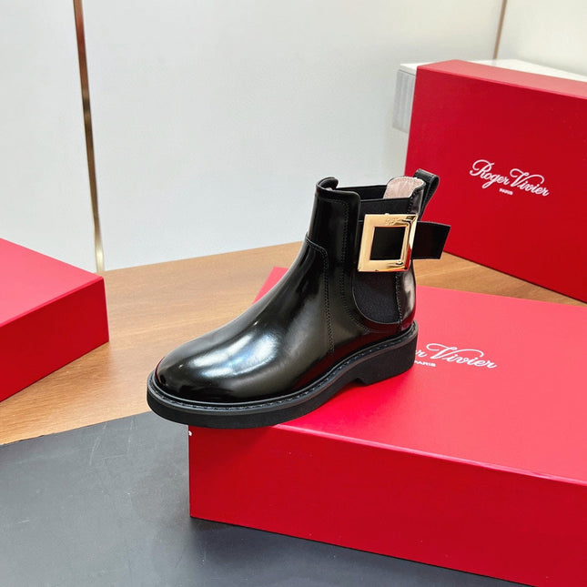 RANGERS CHELSEA BOOTS IN BLACK SHINY CALFSKIN GOLD BUCKLE
