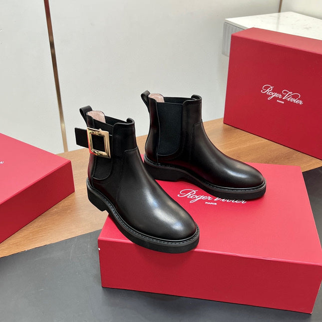 RANGERS CHELSEA BOOTS IN BLACK SMOOTH CALFSKIN GOLD BUCKLE