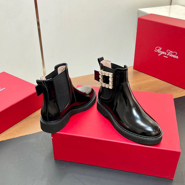 RANGERS CHELSEA BOOTS IN BLACK SHINY CALFSKIN CRYSTAL BUCKLE