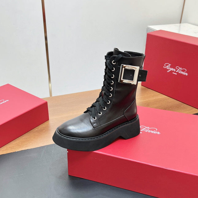 VIV' RANGERS STRASS BUCKLE BOOTS IN BLACK CALFSKIN