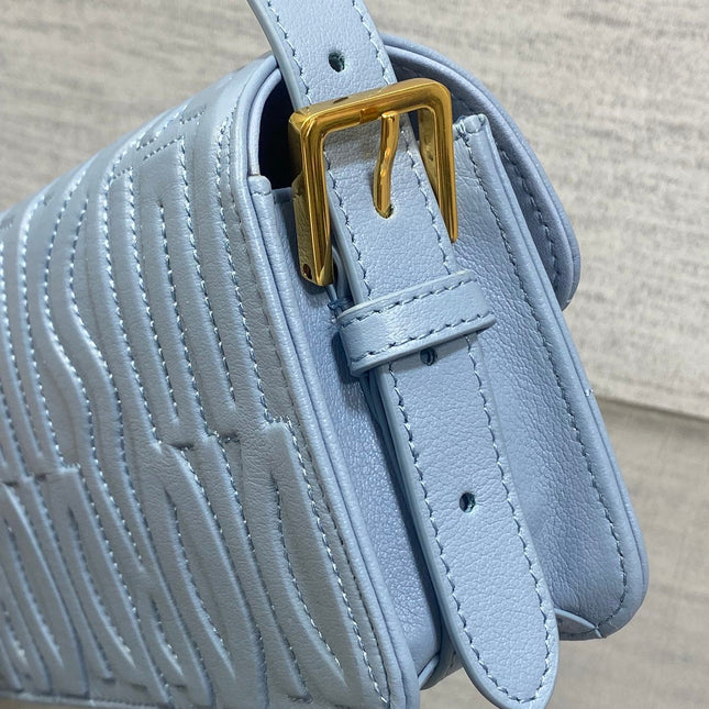 FLAP BAG 18 IN BABY BLUE QUILTED ALLOVER CALFSKIN