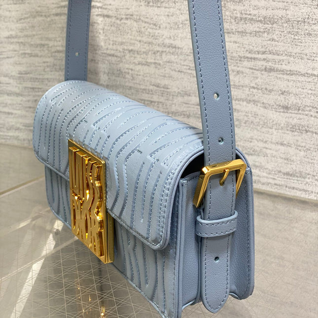 FLAP BAG 18 IN BABY BLUE QUILTED ALLOVER CALFSKIN