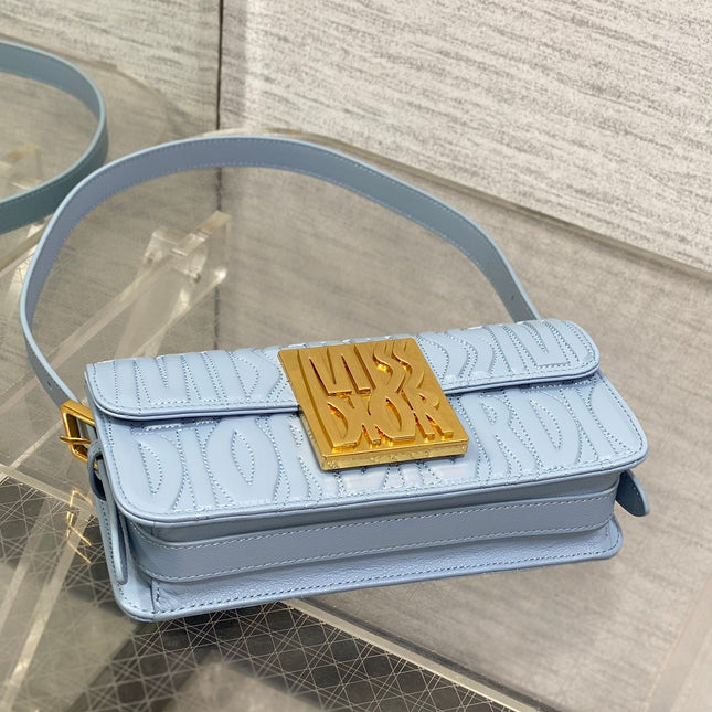 FLAP BAG 18 IN BABY BLUE QUILTED ALLOVER CALFSKIN