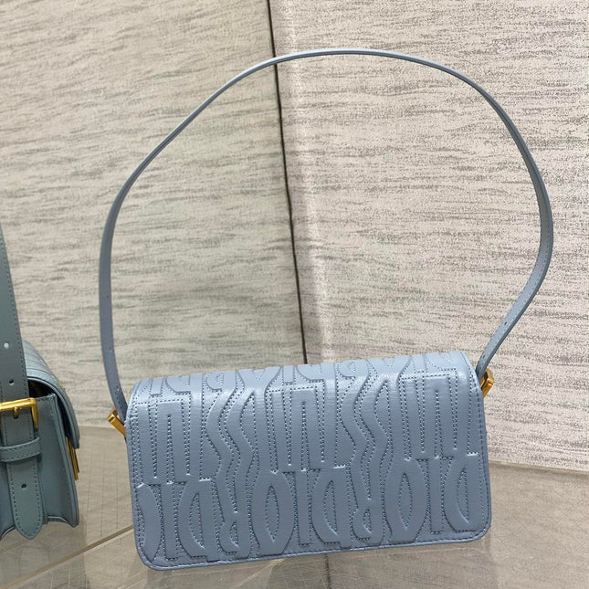 FLAP BAG 18 IN BABY BLUE QUILTED ALLOVER CALFSKIN