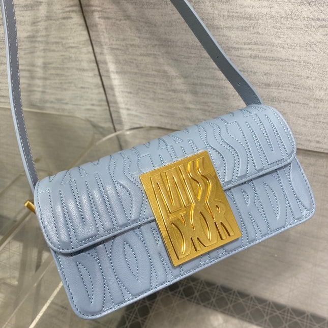 FLAP BAG 18 IN BABY BLUE QUILTED ALLOVER CALFSKIN