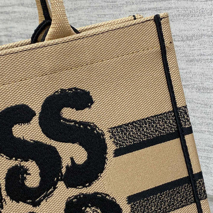 BOOK TOTE 36 BEIGE AND BLACK MISS DIOR GRAFFITI EMBROIDERY