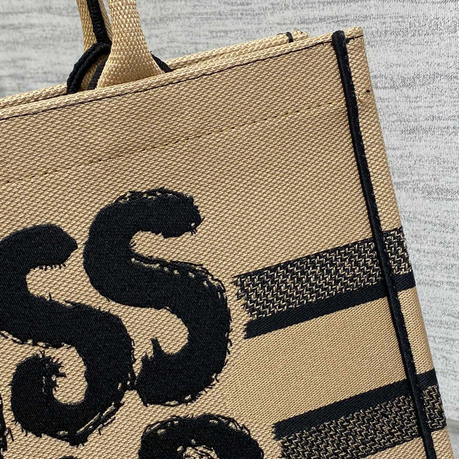 BOOK TOTE 36 BEIGE AND BLACK MISS DIOR GRAFFITI EMBROIDERY