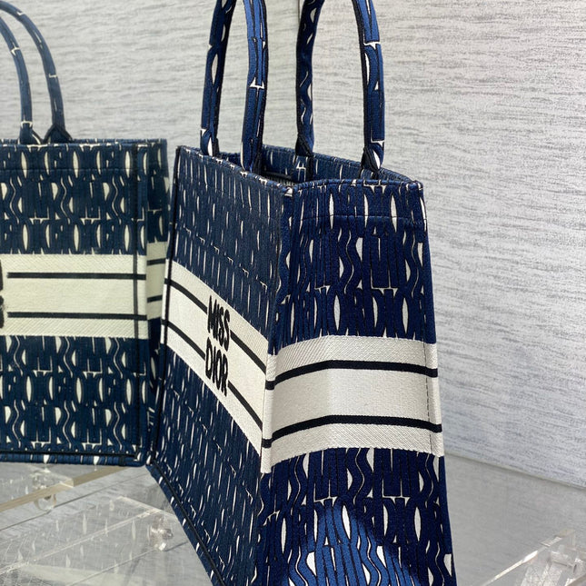MISS LARGE TOTE 42 IN WHITE MIX DEEP COVE BLUE CANVAS