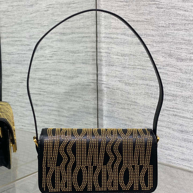 MINI FLAP BAG 18 IN BLACK LAMBSKIN WITH GOLD RHINSTONES