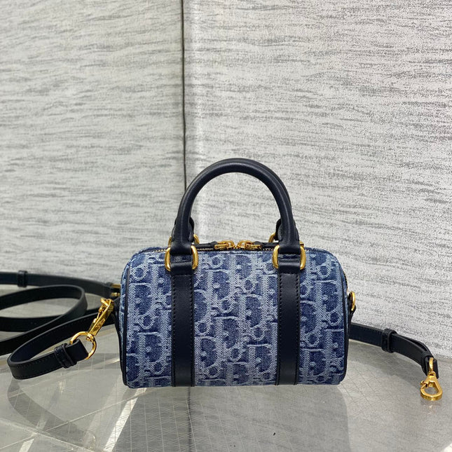 GROOVE MINI 17 BAG IN DENIM BLUE OBLIQUE MONOGRAM JACQUARD