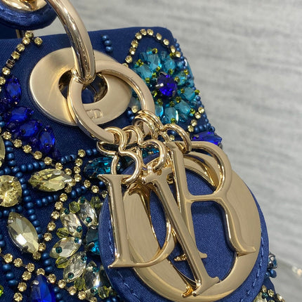 MINI 20 LADY BAG IN COBALT BLUE SATIN WITH COLORFUL EMBROIDERED BEADWORK