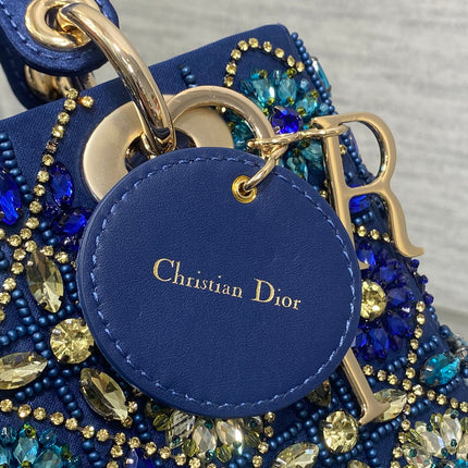 MINI 20 LADY BAG IN COBALT BLUE SATIN WITH COLORFUL EMBROIDERED BEADWORK