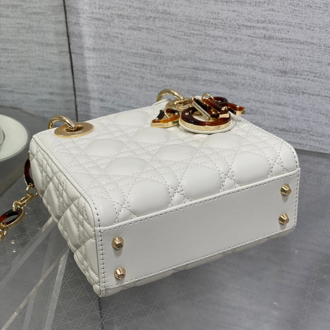 MINI 17 LADY BAG IN WHITE MACROCANNAGE LAMBSKIN WITH GOLD HARDWARE