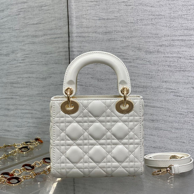 MINI 17 LADY BAG IN WHITE MACROCANNAGE LAMBSKIN WITH GOLD HARDWARE