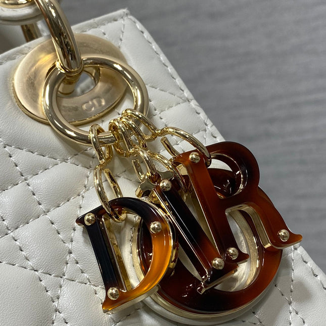 MINI 17 LADY BAG IN WHITE MACROCANNAGE LAMBSKIN WITH GOLD HARDWARE