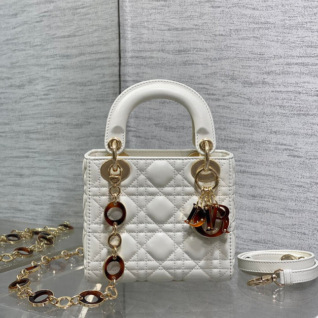 MINI 17 LADY BAG IN WHITE MACROCANNAGE LAMBSKIN WITH GOLD HARDWARE