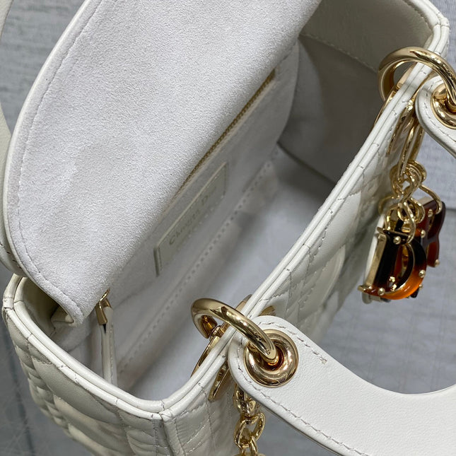 MINI 17 LADY BAG IN WHITE MACROCANNAGE LAMBSKIN WITH GOLD HARDWARE