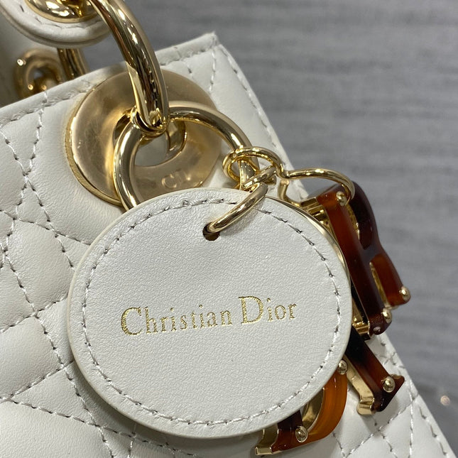 MINI 17 LADY BAG IN WHITE MACROCANNAGE LAMBSKIN WITH GOLD HARDWARE