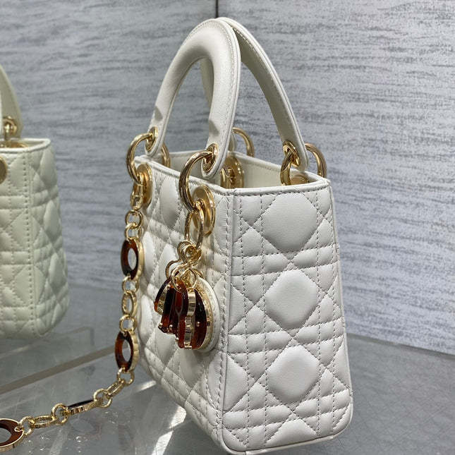 MINI 17 LADY BAG IN WHITE MACROCANNAGE LAMBSKIN WITH GOLD HARDWARE
