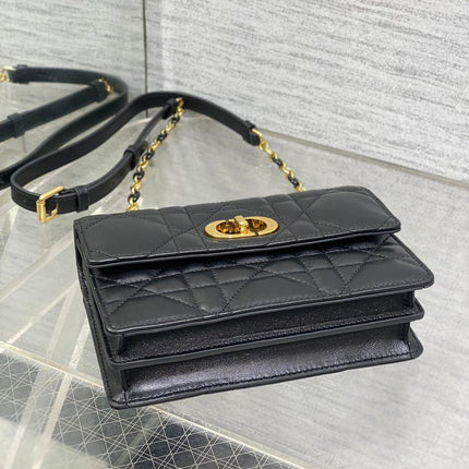 MISS CARO MINI 17 BAG IN BLACK MACROCANNAGE LAMBSKIN