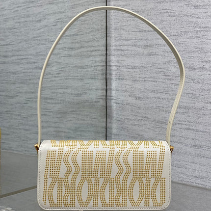 MINI 18 FLAP BAG IN WHITE LAMBSKIN WITH GOLD RHINSTONES