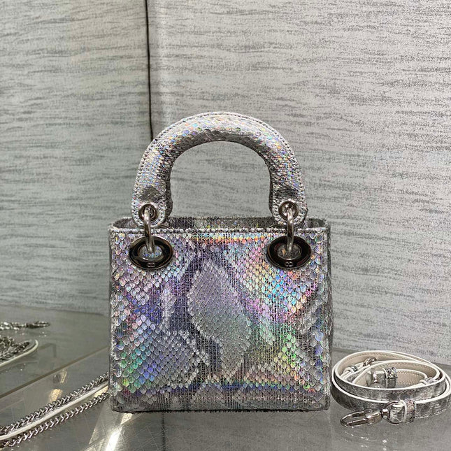 MINI 17 LADY BAG IN SILVER SNAKESKIN PATTERN LAMBSKIN