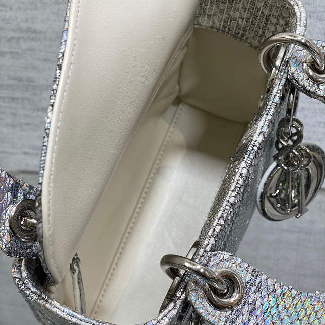 MINI 17 LADY BAG IN SILVER SNAKESKIN PATTERN LAMBSKIN