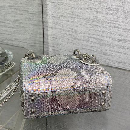 MINI 17 LADY BAG IN SILVER SNAKESKIN PATTERN LAMBSKIN