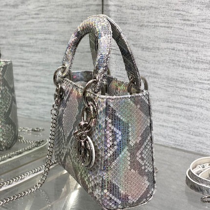 MINI 17 LADY BAG IN SILVER SNAKESKIN PATTERN LAMBSKIN