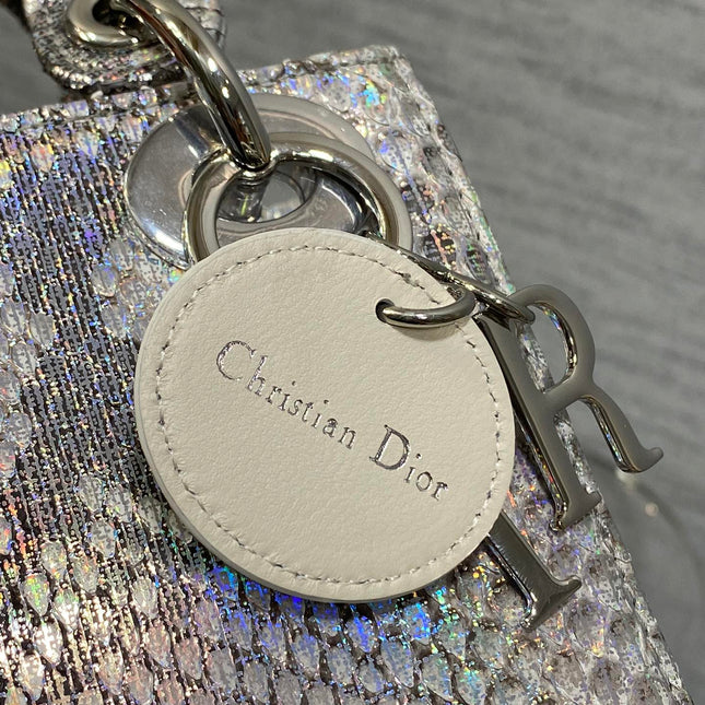 MINI 17 LADY BAG IN SILVER SNAKESKIN PATTERN LAMBSKIN